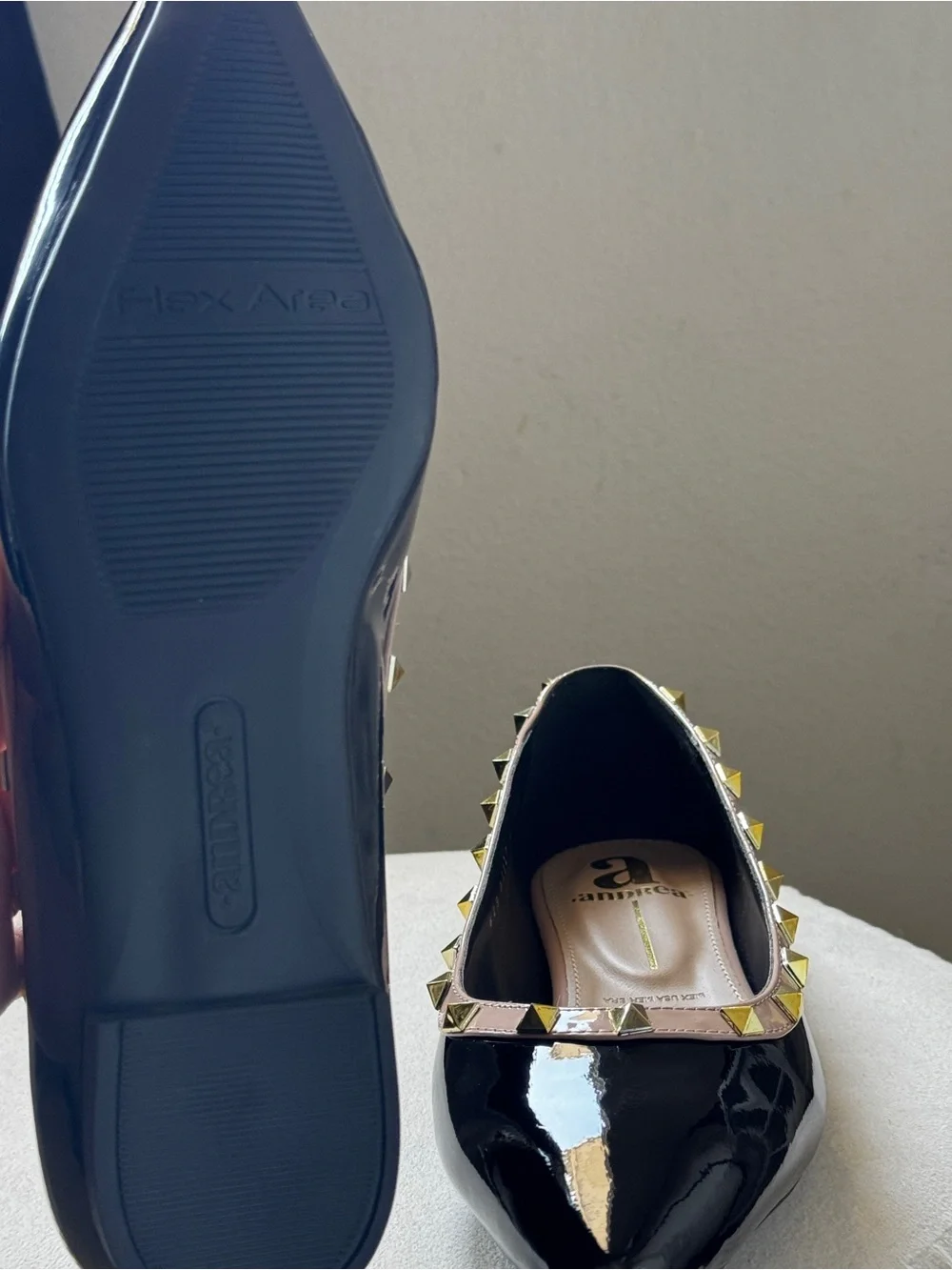 Black Patent Studded Pointed-Toe Flats